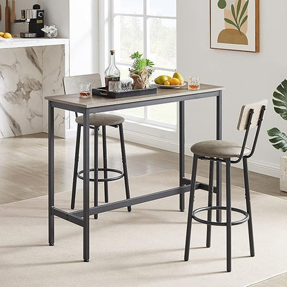 Set of 2 Bar Table and Chair, Kitchen Dinning Table Set with 2 Soft PU Backrest Stools, Counter Pub High Top Console for Kitchen, Pub, Small Space