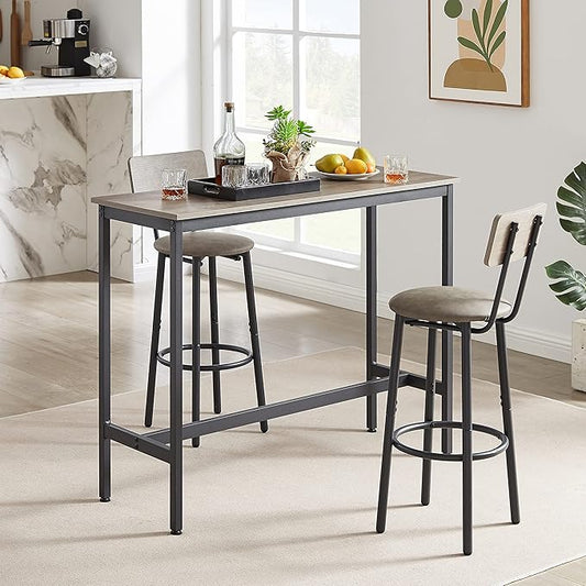 Set of 2 Bar Table and Chair, Kitchen Dinning Table Set with 2 Soft PU Backrest Stools, Counter Pub High Top Console for Kitchen, Pub, Small Space