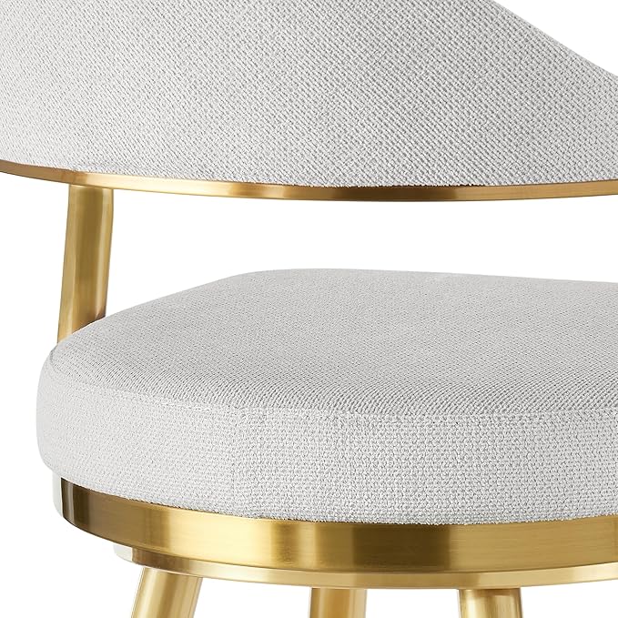 Armen Living Justin Modern Farmhouse 30" Seat Height Swivel Bar Stool with Silver Fabric and Gold Brushed Stainless Steel Legs for Kitchen Island Counter