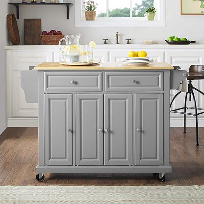 Crosley Furniture Full Size Wood Top Rolling Kitchen Island Storage Cart, Microwave Stand, Spice Rack, Gray