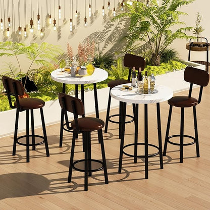 Recaceik Pub Table and Chairs Set of 2, 24" Dining Table Set with 2 PU Leather Upholstered Stools, 3-Piece Round Small Space Kitchen Table Pub Table Set for Apartment Dining Room, Living Room, White