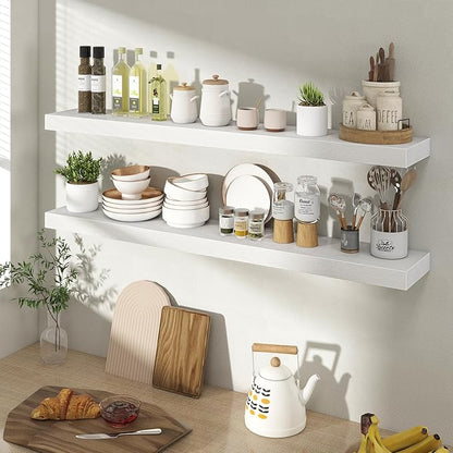 Acovy 40 Inch Floating Shelves for Wall 2 Pack, 40" Wall Shelves for Books, Storage, Decor, Wall Mounted Floating Shelf with Invisible Brackets for Kitchen, Living Room, White