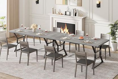 GarveeHome 70.9 in Large Dining Room Table for 6, Rectangular Kitchen Table with Heavy Duty Metal Legs, Farmhouse Wooden Dining Table for Big Family (Grey)