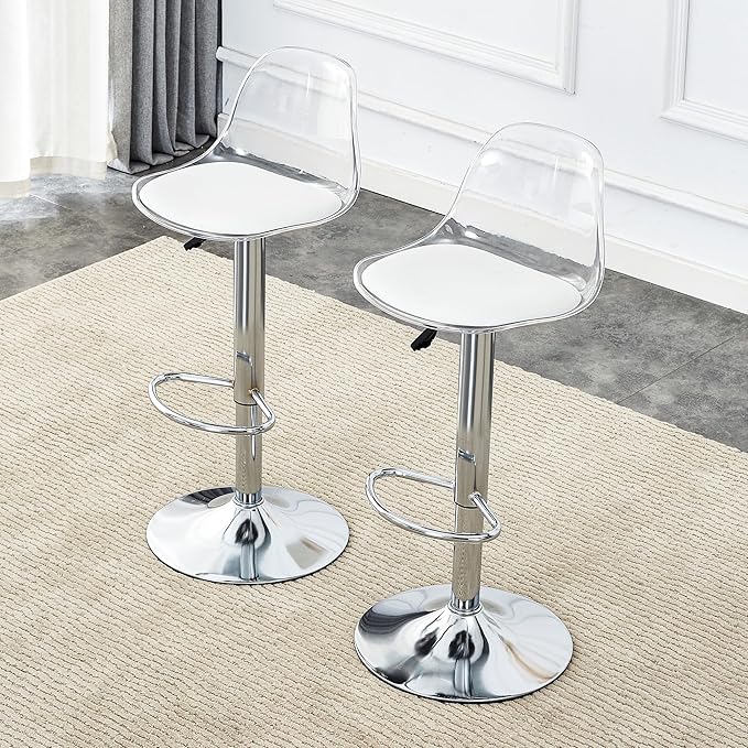 Modern Dining Chairs,Minimalist 360-Degree Swivel Bar Stools with Adjustable Height,Ergonomic Pu Seats & Metal Legs,Set of 2 for Kitchen Island, Home Bar,Restaurant and Front Desk Cashier,White