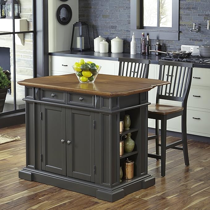 Homestyles Americana Gray Kitchen Island with Drop Leaf Breakfast Bar