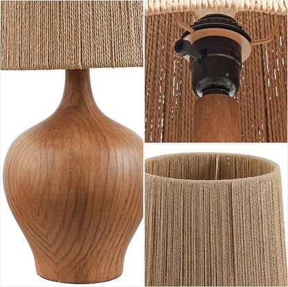 JONATHAN Y 23" Brown Wood Finish Rustic Farmhouse Resin Gourd LED Table Lamp for Bedroom, Living Room, Nightstand, with Brown Paper Rope Shade, LED Bulb Included JYL9200A