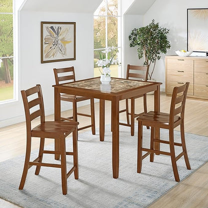 SOFTSEA Dining Table Set for 4, 5 Piece Dining Table Set with Chairs, Mid Century Modern Counter Height Counter Height Kitchen Table Set with 4 Chars, Save Space, Brown