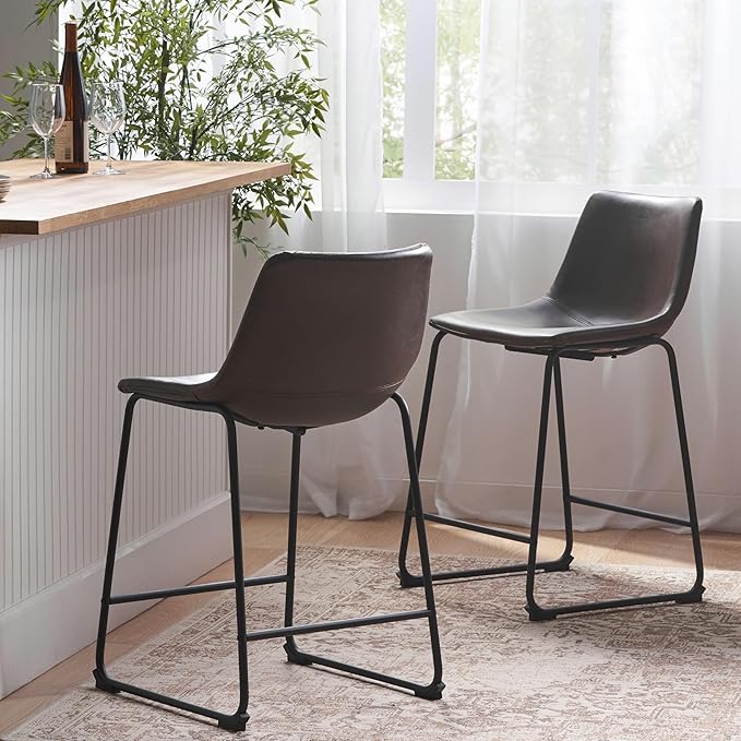 Harper & Bright Designs Vintage Style Brown 24-Inch Counter Stool (Set of 2)