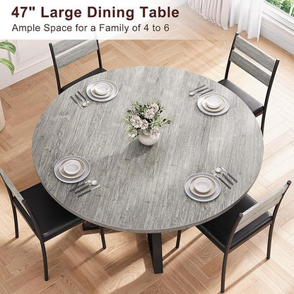 Jocoevol Round Dining Table for 4,Kitchen Dining Room Circle Dinner Pedestal Table,Space Saving Wood Kitchen & Dining Room Furniture (Grey, 47In)