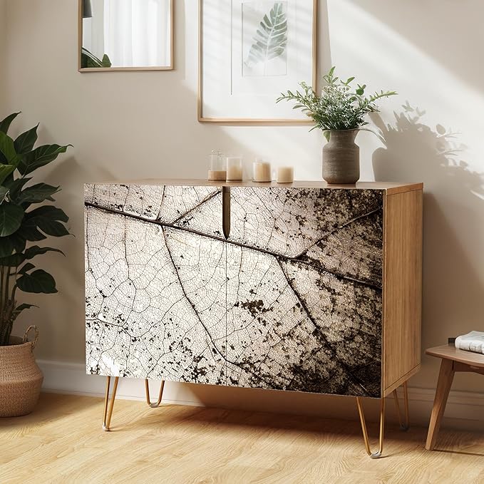 SIGNWIN Sideboard Buffet Cabinet, Kitchen Storage Cabinet with 2 Doors, Grunge Dark Forest Leaf Details, Cupboard Console Table for Dining Room - 35" L x 18" W x 29" H
