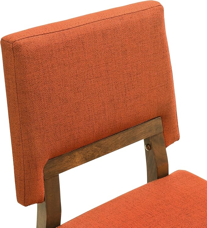 Armen Living Channell Wood Dining Chair in Walnut Finish with Orange Fabric - Set of 2