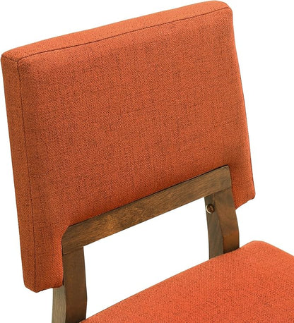 Armen Living Channell Wood Dining Chair in Walnut Finish with Orange Fabric - Set of 2