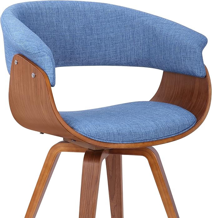 Armen Living Summer Mid-Century Chair in Blue Fabric with Walnut Wood Finish - Set of 2
