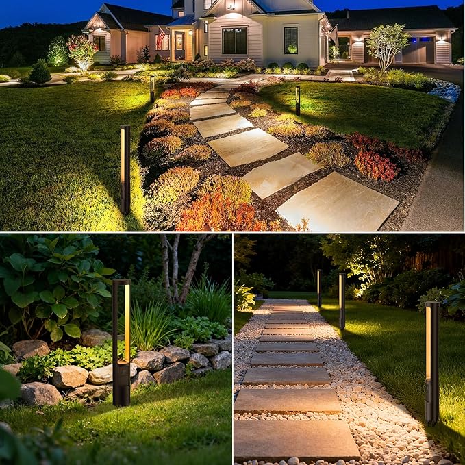 All-in-One Low Voltage Landscape Lighting Kit, 4-Pack Pathway Lights with Transformer Dusk to Dawn Outdoor Lighting 5CCT, IP66 Waterproof Landscape Lights with Connectors for Patio