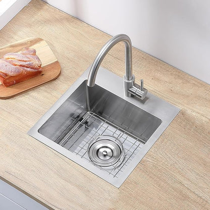 VAPSINT 13x15 Inch Drop In Bar Sink, 13 Inch Top Mount Stainless Steel Small Bar Sink, 16 Guage Handmade Single Bowl for Kitchen Wet Prep Outdoor RV with Grid & Drain Strainer