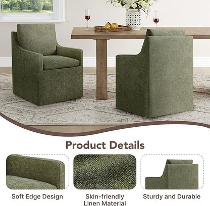 KISLOT Upholstered Dining Chairs Set of 2, Modern Dining Room Chairs with Casters & Washable Cover, Rolling Accent Chair with Hidden Storage for Kitchen, Farmhouse, Living Room, Green, 2 Box