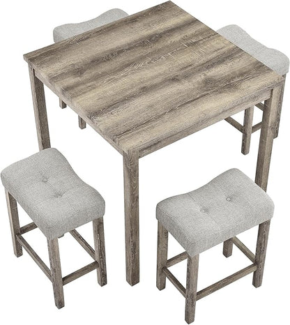 LKTART Dining Bar Table and Chairs Set 5 Piece Bar Table Set, Industrial Breakfast Table with 4 Padded Stools for Kitchen Dining Room Living Room (Brown)