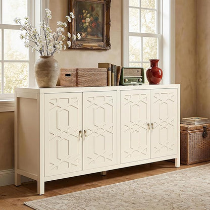 RoyalCraft Buffet Cabinet with Storage, 60" W Modern Coffee Bar Sideboard with 4 Doors & Adjustable Shelves, Painted Wooden Credenza for Dining Room, Kitchen, Living Room, Entryway, Beige