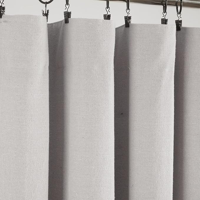 Lush Decor Linen Button Window Curtain Panel, Single, 40" W x 84" L, Gray & White - Country Curtains - Rustic Decor - Color Block Modern Farmhouse Curtains For Living Room, Bedroom & Dining Room
