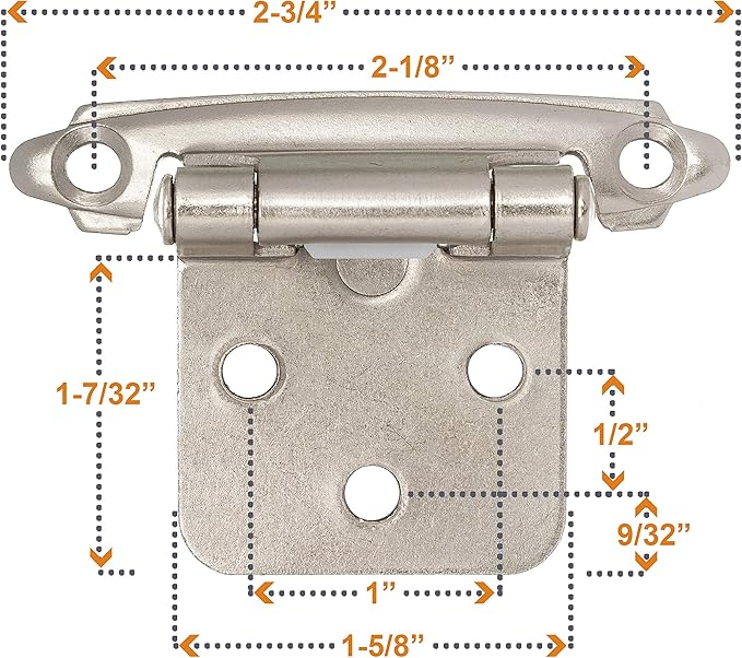 DecoBasics Cabinet Hinges Brushed Nickel for Kitchen Cabinets Doors (2 Pair -4 Pcs) -1/2" Overlay (Variable) -Self Closing Kitchen Cabinet Hinges Flush Mount w/Silicon Bumpers & Hardware Screws…