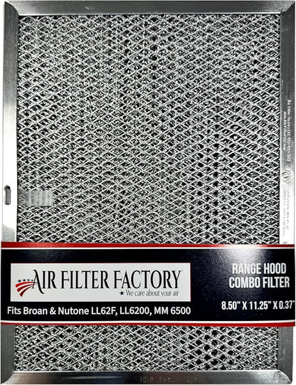 Air Filter Factory LL62F, LL6200, MM 6500 Compatible For Broan Nutone Aluminum Grease Mesh Charcoal Carbon Combo Range Hood Filter