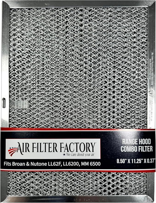 Air Filter Factory LL62F, LL6200, MM 6500 Compatible For Broan Nutone Aluminum Grease Mesh Charcoal Carbon Combo Range Hood Filter