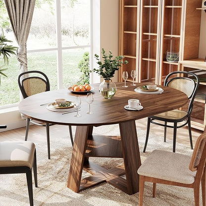 COSIEST 43.3in-59in Extendable Round Dining Table for 4-8 People, Modern Oval Kitchen Table with Storage Shelf & Removable Leaves, Space Saving Wood Dinner Table for Kitchen Living Room(Walnut)