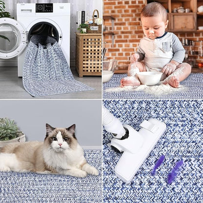 Printed Washable Runner Rug 2x10 Non Slip Bathroom Rugs Modern Soft Bedroom Rug Farmhouse Kitchen Runner Stain Resistant Carpet for Hallway Entryway Rugs 2'x10' Light Blue