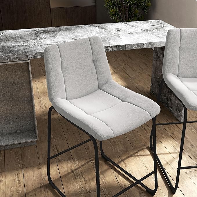 Furniture of America Veradis Modern Bentwood Counter Height Dining Chairs Set of 2, Chenille Fabric Bar Stool with Back and Metal Frame, Upholstered Seating for Living Room, Light Grey, 35 inch