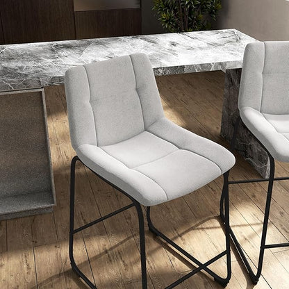 Furniture of America Veradis Modern Bentwood Counter Height Dining Chairs Set of 2, Chenille Fabric Bar Stool with Back and Metal Frame, Upholstered Seating for Living Room, Light Grey, 35 inch
