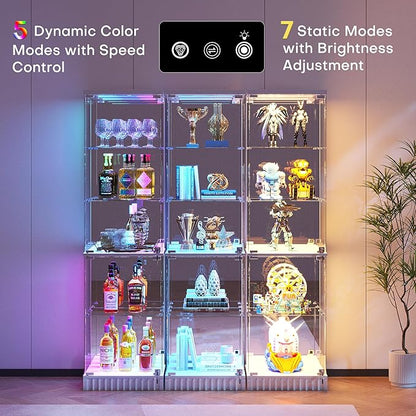 HNEBC 6-Tier Shelf with Glass Door, LED Display Case with RGB Lights& Motion Sensor, Lockable Curio Cabinet for Collectibles,Bookcase,China Cabinet-White