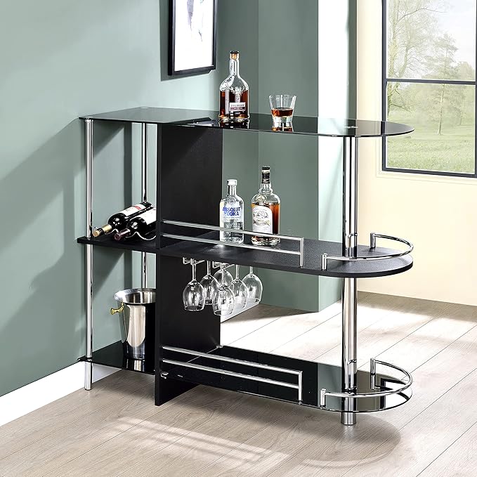 Kings Brand Furniture Bar Table with Two Tempered Glass Shelves, Black (16 in x 47 in x 41 in)