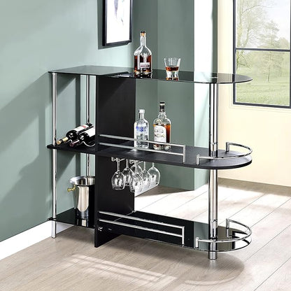 Kings Brand Furniture Bar Table with Two Tempered Glass Shelves, Black (16 in x 47 in x 41 in)
