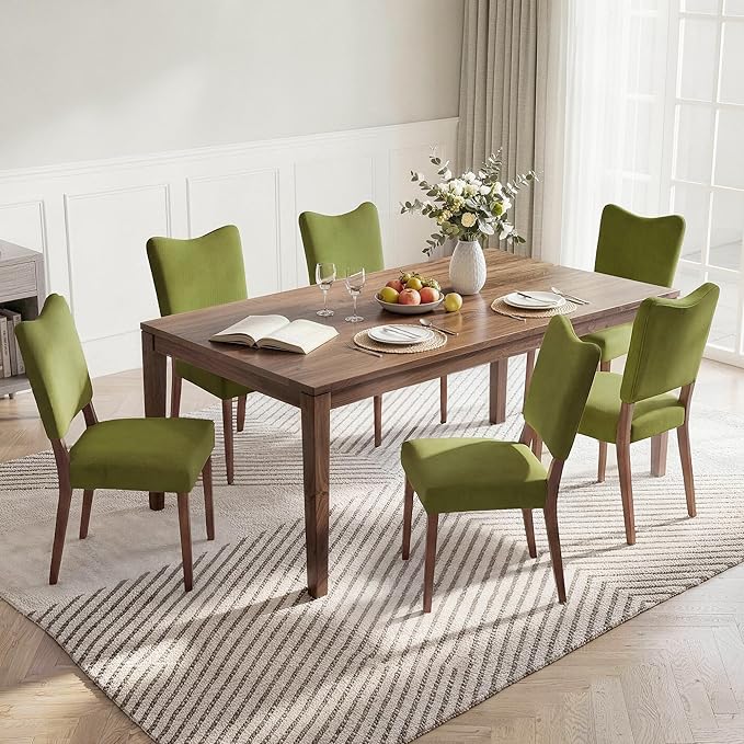 KISLOT Upholstered Dining Chairs Set of 2, Modern Velvet Kitchen Chairs with Solid Wood Legs, High Back Wooden Dining Room Chairs with Dark Walnut Color Legs for Farmhouse Kitchen Dining Room, Green