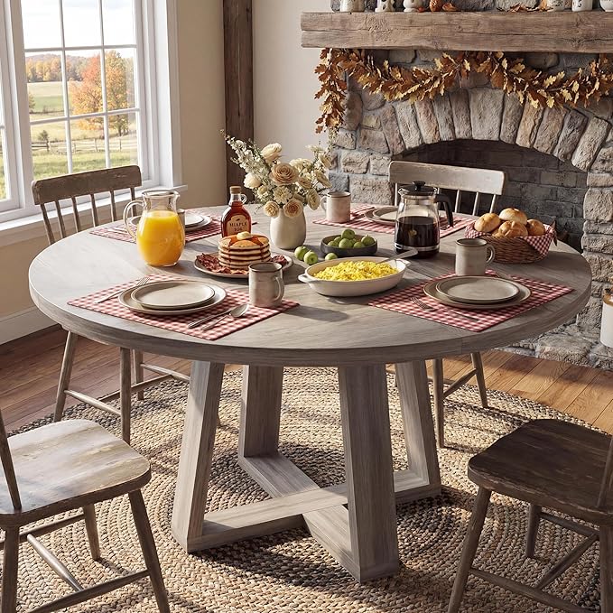 GarveeHome Dining Table, Kitchen Table, Round Dining Room Table for Kitchen, 47 Inch Round Table for Dining Room, Grey(Table Only)