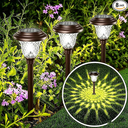 BEAU JARDIN 8 Pack Solar Pathway Lights White+Color Changing Stainless Steel 3 Mode Outdoor Multicolor Metal Solar Powered Waterproof Glass for Garden Landscape Path Yard Walkway Driveway Bronze