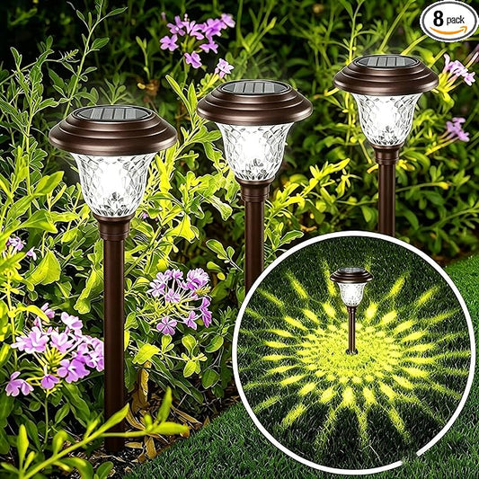 BEAU JARDIN 8 Pack Solar Pathway Lights Outdoor Solar Powered Waterproof Glass Christmas Gift High Lumen for Garden Landscape Path Yard Walkway Driveway White Color Changing Bronze