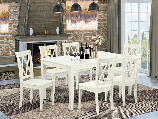 East West Furniture CACL7-LWH-W 7 Piece Dining Table Set Consist of a Rectangle Wooden Table and 6 Dining Room Chairs, 36x60 Inch, Linen White