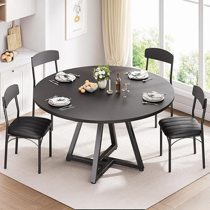 Jocoevol 42“ Round Kitchen Dining Room Table for 2-4, Circle Dining Dinner Table with Pedestal Metal Frame, Space Saving Wood Industrial Furniture for Small Space (Black, 42IN)