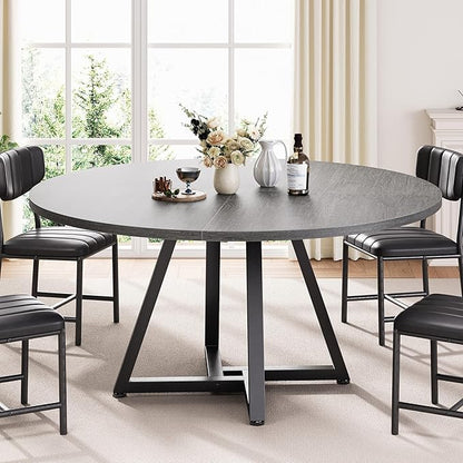 Jocoevol 51“ Round Kitchen Dining Room Table for 6-8, Circle Dining Dinner Table with Pedestal Metal Frame, Space Saving Wood Industrial Furniture for Small Space (Grey, 51In)