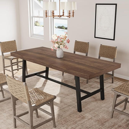 GarveeHome 63-83" Extendable Dining Table, Industrial Rectangular Dining Room Table for 6-8 People, Expandable Kitchen Table with Heavy Duty Metal Frame for Dining Room, Kitchen & Parties, Brown