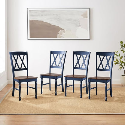 Crosley Furniture Shelby Traditional Wood X-Back Dining Room Chairs Set of 4, Kitchen Chair, Navy