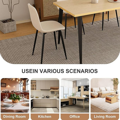 Knit Fabric Dining Chairs with Iron Legs - Restaurant Seating, Comfortable Upholstered Armless Side Chair for Kitchen, Beige (4 Chairs)