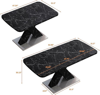Modern Extended Marble Dining Table for 4-8, Rectangle Kitchen Dining Room Table with Black Marble Top & X-Shape Legs (Black11)
