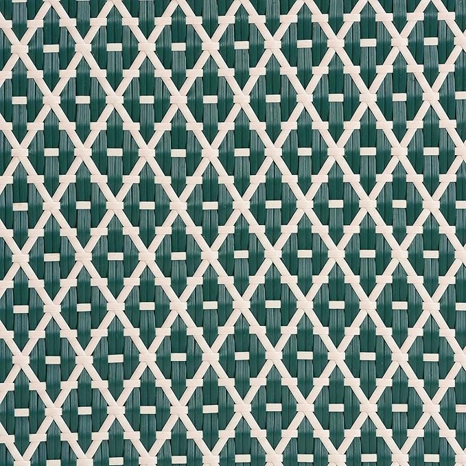Bali & pari Mattie Natural Rattan Round Bistro Dining Table - Handwoven Cafe-Style Accent Table for Kitchen or Indoor/Outdoor Lounge, Dark Teal Green & White