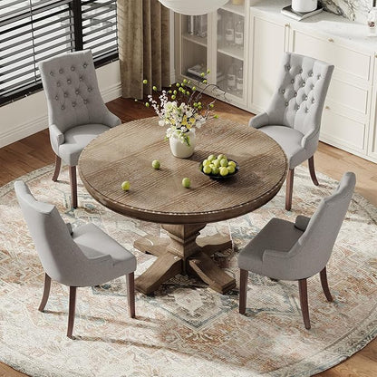 COLAMY Wingback Upholstered Dining Chairs Set of 2, Fabric Side Dining Room Chairs with Tufted Button, Living Room Chairs for Home Kitchen- Light Grey