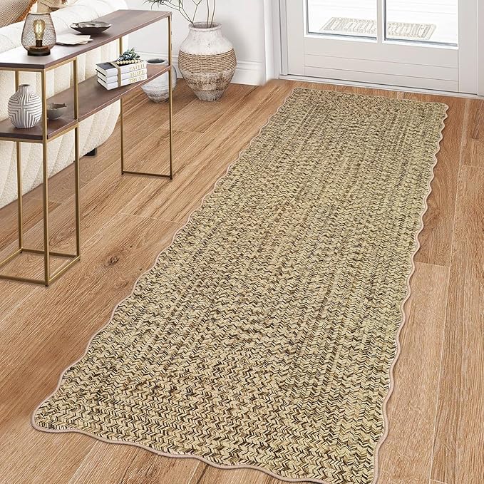 Imitation Braided Collection-Print 2x8 Runners for Hallway Non Slip Washable Kitchen Rugs, Farmhouse Rustic Bordered Area Rug Soft Low Pile Indoor Carpet Runners for Entryways, Living Room
