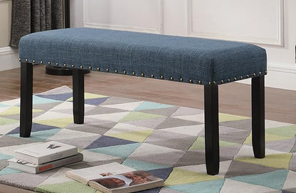 Blue Upholstered Dining Bench with Nailhead Trim, Versatile Furniture for Kitchen Islands, Dining Sets, and More, Supports Up to 300 lbs