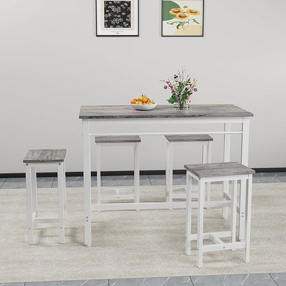 5-Piece Bar Height Table and Chairs Set – Modern Kitchen Table with 4 Bar Stools, Compact Dining Table Chairs Set,Perfect for Kitchen Island with Seating,Dining Table with Chairs (Grey)