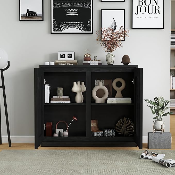 Amposei Mid Century Modern Buffet Sideboard 39-Inch Slim Accent Storage Cabinet for Small Spaces Living Room Entryway Hallway Dining Room Kitchen, Black